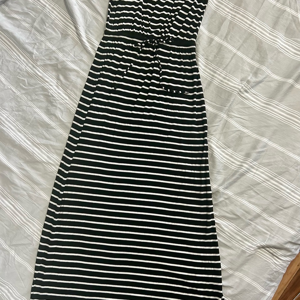 Charming Charlie Black and White Ruched Halter Sundress